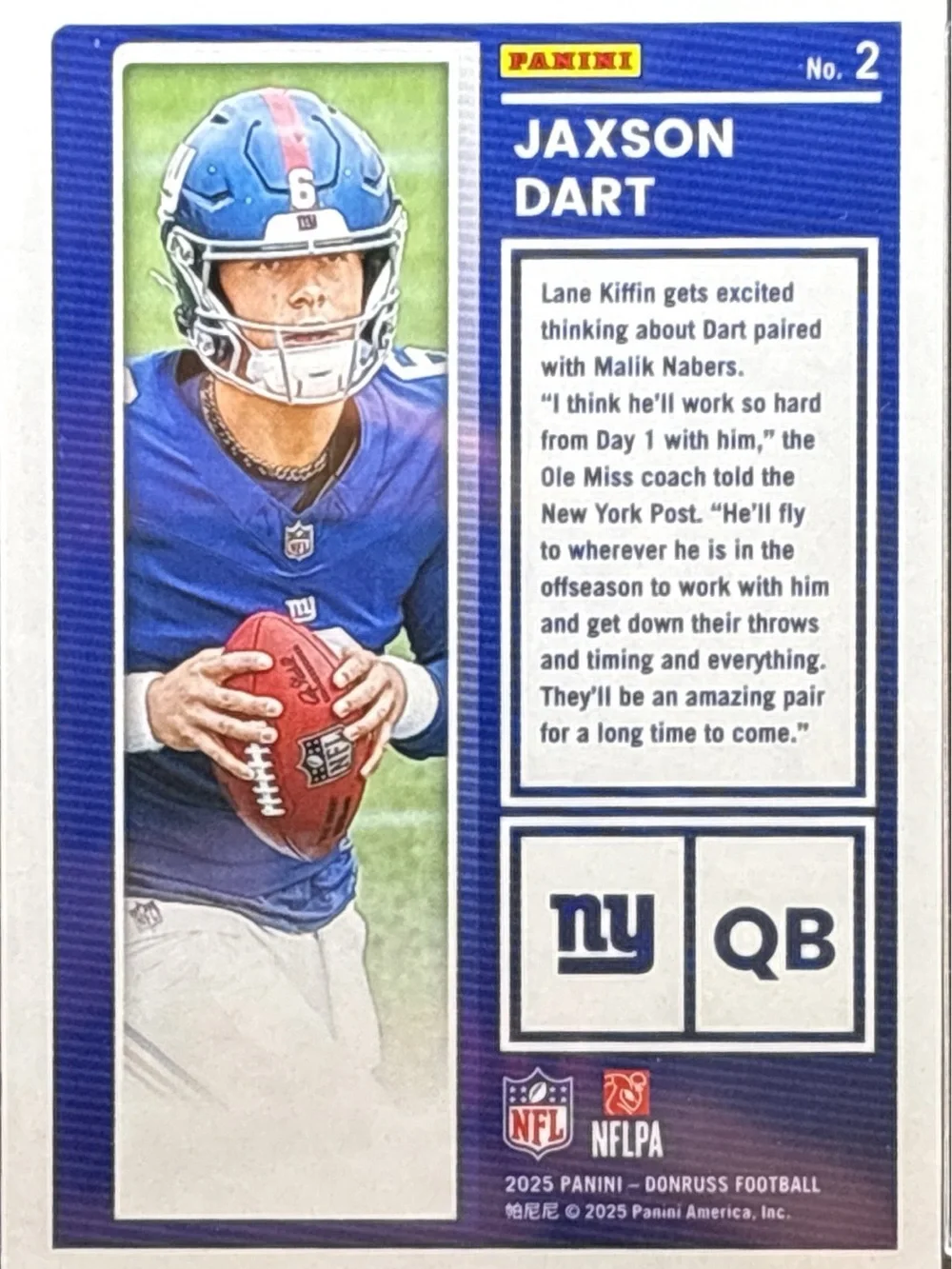 Panini Donruss Jaxson Dart Rookie Football Card- Purple